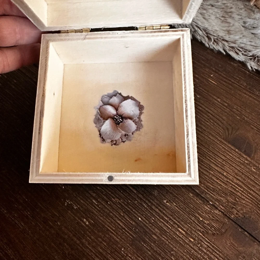 Hand crafted wooden floral trinket box